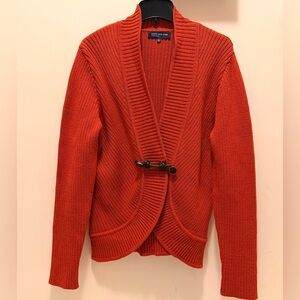 Jones New York Signature Orange Cardigan Sweater With Leather Toggle Size XL